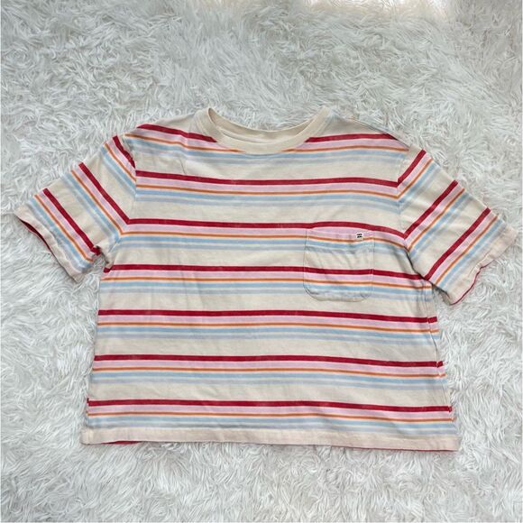 Billabong Striped Crop T-Shirt Top with Pocket Size Small - Picture 4 of 7